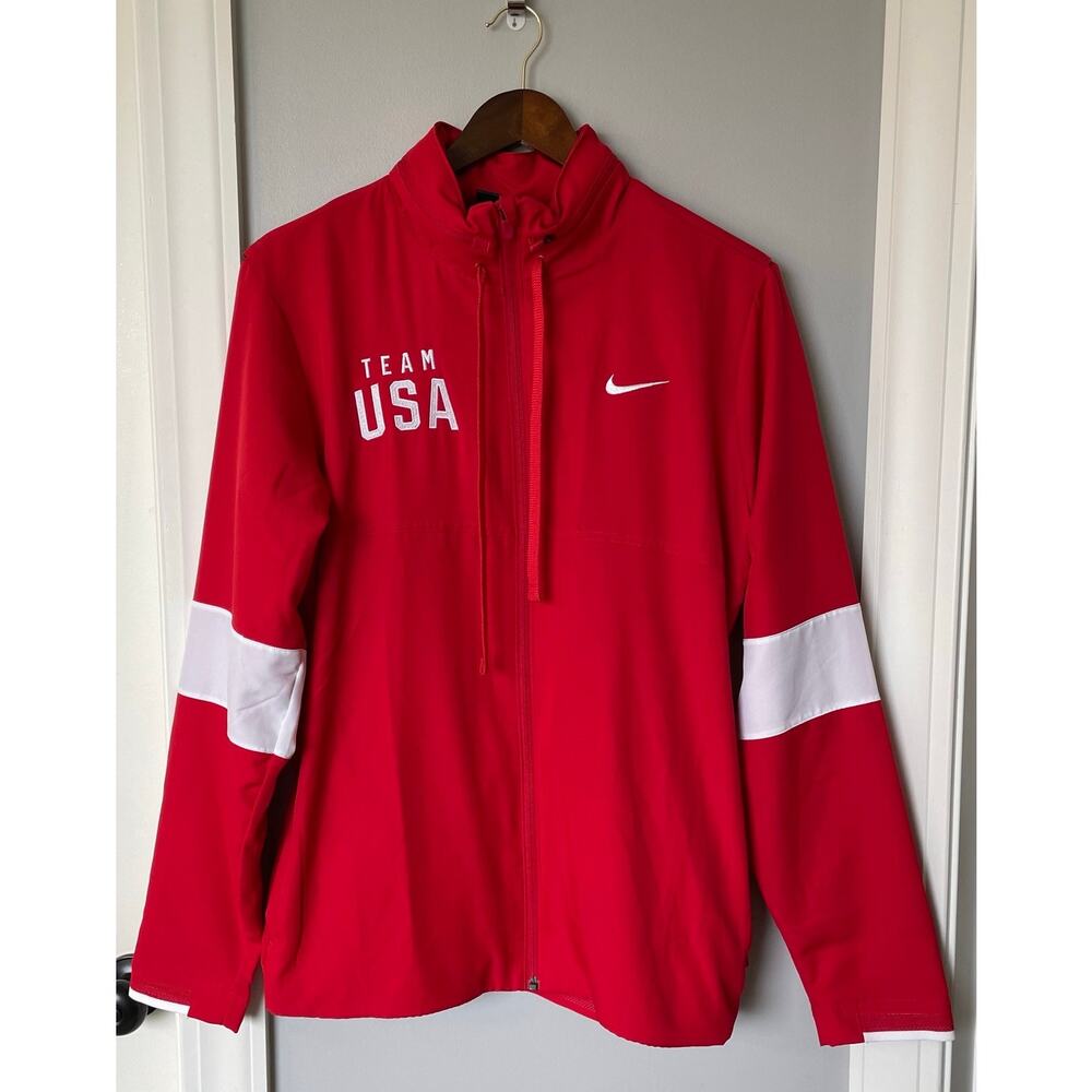Nike Team USA Dri-fit Training Jacket Red Full Zip Hood size Med